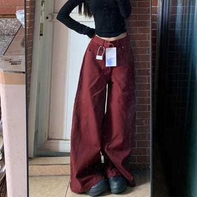 Werkjeans voor Dames in Herfst en Winter Lui en Ontspannen Hoge Taille Los en Afslankend Wijde Pijpen Vloerbroek M brown