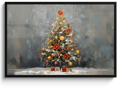 Poster in lijst - Fotolijst 120x80 cm - Posters - Kerstboom - Cadeaus - Rood - Goud - Posterlijst zwart - Decoratie - Wanddecoratie woonkamer - Muurdecoratie slaapkamer - Kerstversiering - Kerstdecoratie voor binnen - Kerstmis