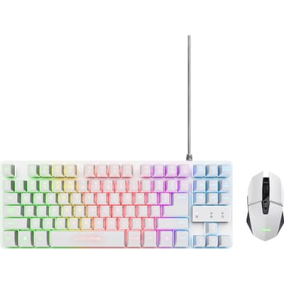 Trust GXT 794W - 3-in-1 Gaming Set - TKL Toetsenbord - Draadloze Muis - Muismat - RGB Verlichting - QWERTY US - Wit