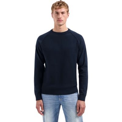No Excess Pullover Crewneck Solid Waffle Knit Night Size: S | Sweaters Outlet | Heren | Blauw
