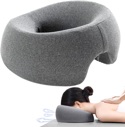 Traagschuim Gezichtskussen voor Massage - Ergonomische Hoofdsteun met Gat - Herstelkussen na Oogoperatie - U-Vormig Massagekussen voor Massagetafel & Thuis - Inclusief Draagtas - Grijs