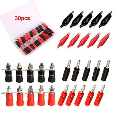 30 Stuks 4 mm Bananenstopcontacten en Bananenstekkers - Grijpklemmenset voor Luidsprekers en HiFi Systemen