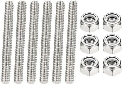 1/4"-20 UNC Volledige Draadstang 60 mm Lengte 304 Roestvrij Staal Rechts Draad Stang Met Moeren Voor Buisklemmen Ophangingen U-bouten 6 Stks