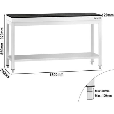 GGM Gastro Edelstahl Arbeitstisch PREMIUM - 1500x700mm - mit Grundboden - inkl. Granitarbeitsplatte