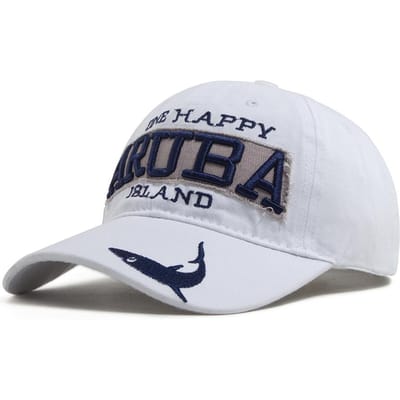 Nieuwe Aruba Brief Met Haai Borduurwerk Baseballpet Mannen Vrouwen Casual Zon Hoed Katoen Zachte Top Snapback Buiten Sport Vizier Pet Adjustable white