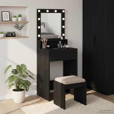 vidaXL - Kaptafel - Zwart - Eiken - 50 - x - 41 - x - 135 - cm - Bewerkt - hout