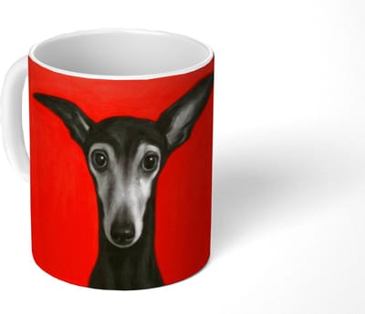 Mok - Koffiemok - Windhond - Minimalistisch - Rood - Mokken - 350 ML - Beker - Koffiemokken - Theemok