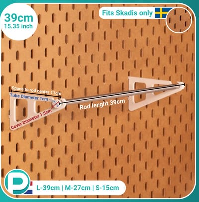 Rollenhouder small met aluminium buisje voor Ikea Skadis pegboard - Wit - Universeel - Afneembaar - 10cm diep - Ideaal voor bijvoorbeeld tape