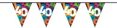 Haza Vlaggetjes - 40 jaar - leeftijd verjaardag jubileum - plastic - bont - enkelzijdig - 10 meter totale lengte