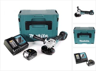 Makita DGA 517 RF1J accu haakse slijper 18 V 125 mm borstelloos + 1x oplaadbare accu 3.0 Ah + lader + Makpac
