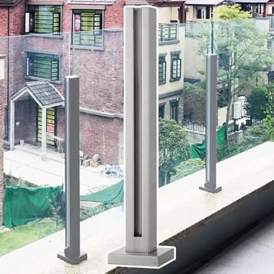 Glazen Balustrade Paal - Vloerstaande Paal - Balkon Afschermen - Roestvrij Staal - 120cm Hoog - Grijs
