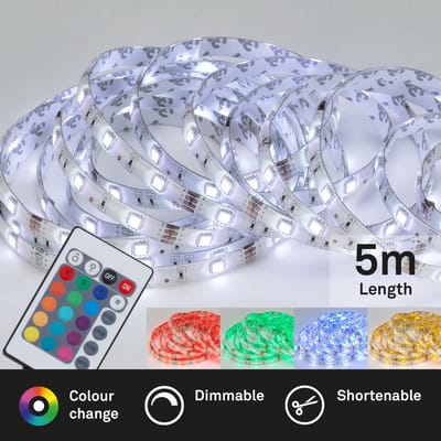 Briloner Leuchten LED Superline - RGB LED tape - 2267- 150P - incl. afstandsbediening - RGB-kleurwijzigingsbesturing - traploos dimbaar - zelfklevend - incl. 1,5 m voedingskabel - IP20 - 500 x 1 x 0,3 cm