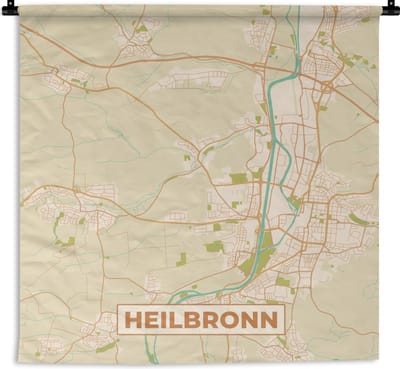 Wandkleed - Wanddoek - Stadskaart - Heilbronn - Kaart - Vintage - Plattegrond - 180x180 cm - Wandtapijt