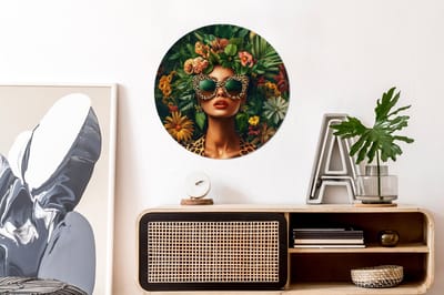 WallCircle - Wandcirkel - Muurcirkel - Vrouw - Panterprint - Jungle - Natuur - Luxe - Aluminium - Dibond - 60x60 cm - Binnen en Buiten