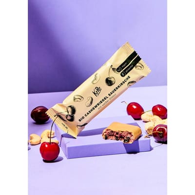 Bio cashew-kersenreep met lichtgekleurd glazuur 50 g