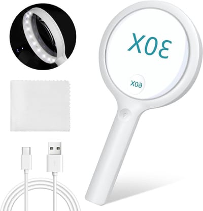 WNHB® Vergrootglas met licht 30x – Oplaadbaar USB leesloep met 3 lichtstanden – Voor senioren kinderen en hobby