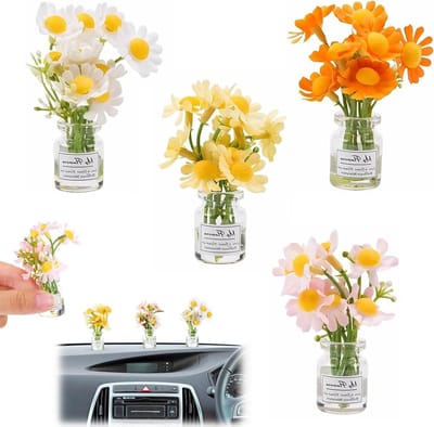 Auto Decoratie Set - Bloemen Dashboard - Auto Opvrolijken - Vier Kleuren - 4 Stuks - Multicolor