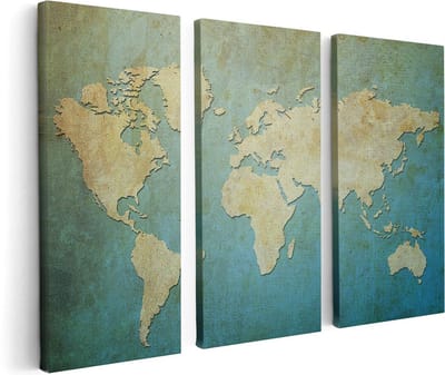 Artaza Canvas Schilderij Drieluik Oude Wereldkaart  - 120x80 - Foto Op Canvas - Canvas Print