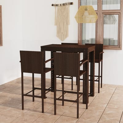 vidaXL - 5-delige - Tuinbarset - met - armleuningen - poly - rattan - bruin