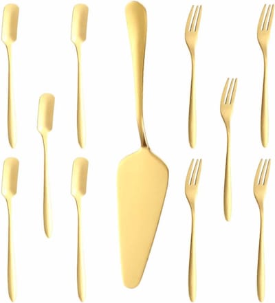 Gouden Taartspatel Set met 11 Stukken, Inclusief Taartvork en Taartschep voor Feestjes, Bruiloften en Verjaardagen