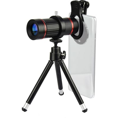 18X Telelenskit voor telefoon met Mini Statief Montageclip Reinigingsdoek voor Wandelen Kamperen rood