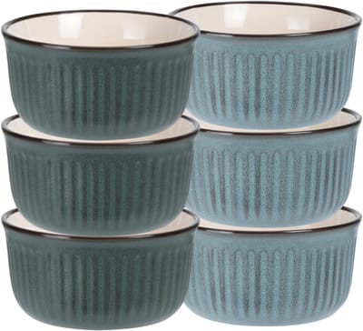 Soepkom Striped - set 6x - groen / blauw - 14 x 7 cm - keramiek - kom - 500 ml