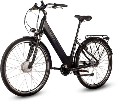 saxxx Comfort Plus 4.0 -28 inch elektrische stadsfiets - actieradius tot 90 km - voorwielmotor - 36V 418Wh accu - 95%Vooraf Geassembleerd Stadsfiets - Shimano 7-speed naafversnelling - LCD-display - Zwart mat