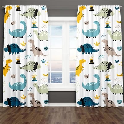 2-delige cartoon dinosaurus gordijnen voor kinderen jongens meisjes slaapkamer kinderen woonkamer vloer-tot-plafond raam jaloezieën cortina (50Wx50H)x2(CM)&Rod Pocket gray