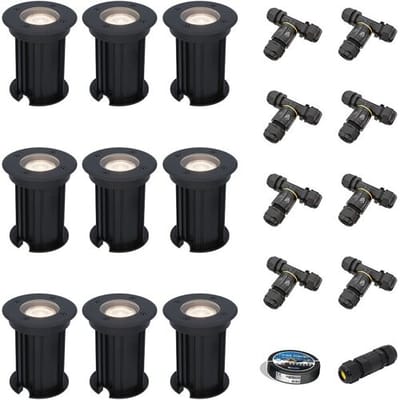 Set van 9 Maisy LED Grondspots Rond - Dimbaar - GU10 - 4000K neutraal wit - 4 Watt 345 Lumen - Rond - Ø12cm - Tuinspot - Oprit - Zwart - IP67 - Inclusief installatiemateriaal (Kabel & connector)