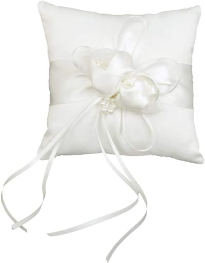 Bruidsringkussen - Ringhouder Kussen - Bruiloft Ceremonie - Met Sierbloemen - Compact Lichtgewicht - Wit