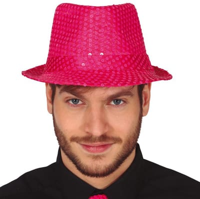 Fiestas Guirca Carnaval verkleed hoedje - glitter fuchsia - volwassenen/heren - met paillette