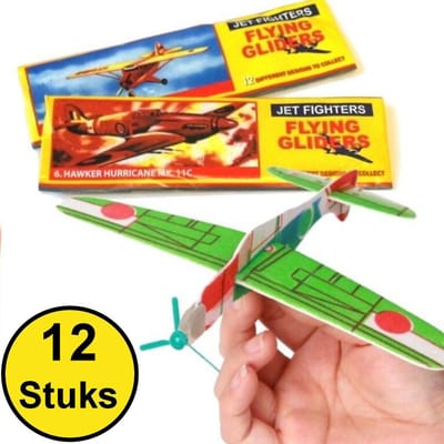12 Stuks Foam Vliegtuigen - Uitdeelcadeautjes - Fighter Gliders Foam vliegtuig - Zweefvliegtuigen - Mix soorten