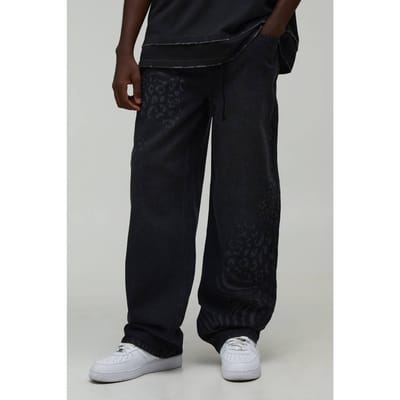 Relaxed Fit Jeans Met Gemengde Dierenprint | Washed Black | Size 28R