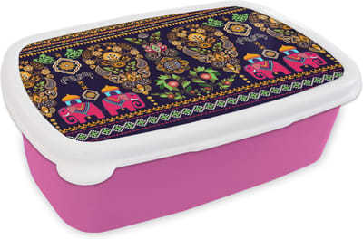 Broodtrommel Roze - Lunchbox - Brooddoos - Patronen - Olifant - Roze - 18x12x6 cm - Kinderen - Meisje