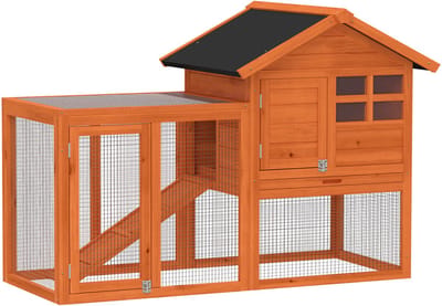 PawHut Konijnenhok-Grenenhout, Staal-123,5L x 62,6B x 92,5H cm-Oranje