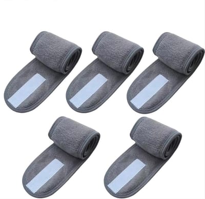 Skincare hoofdband - Gezichtreiniging band - Haarband - Make-up band - Grijs - 5 stuks - Klittenband - CHPN