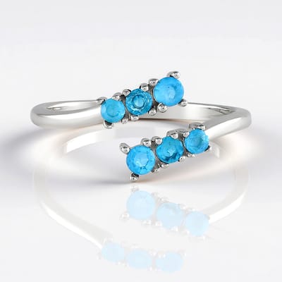 Cavill - Elegante Ring 925 Sterling Zilver met Platina Afwerking - Neon Blauwe Apatiet 0,38 ct Rondgeslepen Edelsteen - Uniek & Stijlvol Dames Sieraad
