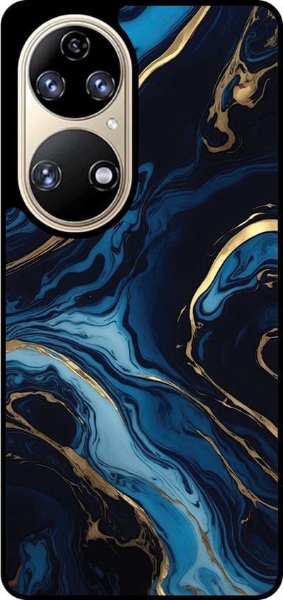 Smartphonica Telefoonhoesje Geschikt voor Huawei P50 met marmer opdruk - TPU backcover case gold blue marble design - Goud Blauw geschikt voor Huawei P50