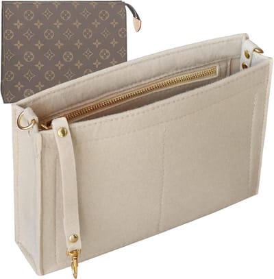 Famanu – Toilettas 19/26 Tas-organizerinzetstuk voor cosmetica - opgeruimde organizer - vilten portemonnee dames tote handtas voering zakorganizer met sleutelhanger en gouden gesp en ritssluiting