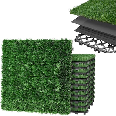 Kunstgrastapijt - Grastapijt Miniatuur - Tuin Decoratie - UV-bestendig Vlambestendig - 22 stuks 30x30 cm - Groen Geel