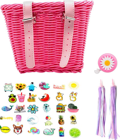 Somstyle Complete Fiets Accessoires Set - Fietsmand Geschikt voor 12 tot 20 Inch Fietsen / Steps / Driewielers - Kinderfiets - Fietsbel & Stickers - Roze