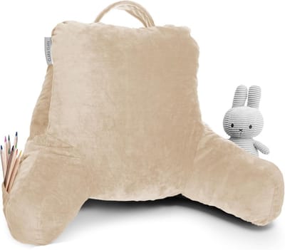 Leeskussen voor kinderen en volwassenen - Rugsteunkussen met traagschuim en opbergruimtes - Beige crème