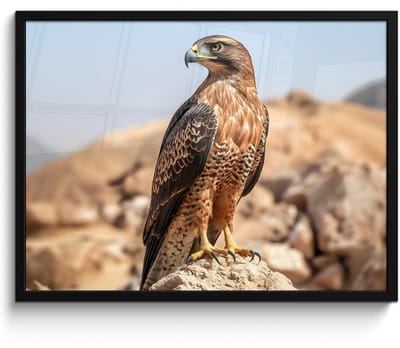 Poster in lijst - Fotolijst 70x50 cm - Posters - Valk - Vogel - Rots - Macht - Posterlijst zwart - Decoratie - Wanddecoratie woonkamer - Muurdecoratie slaapkamer