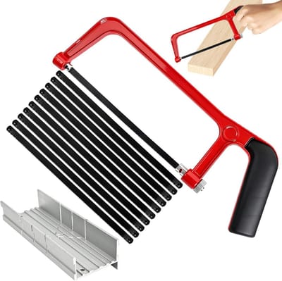 Hacksaw Set 12-Delig met Miter Box - Bi-Metaal Blades - Verstelbaar Handzaag - Ideaal voor PVC en Tegels - ShopVlot