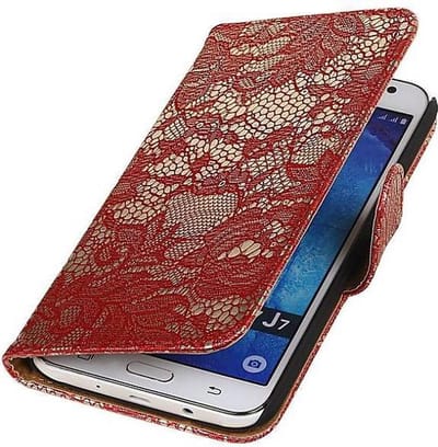 Bloem Bookstyle Hoesje - Wallet Case Telefoonhoesjes - Geschikt voor Samsung Galaxy J7 Rood