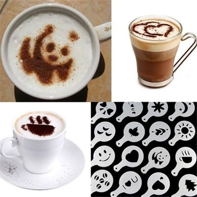 Lot de 16 pochoirs en plastique pour mousse de café cappuccino, pour décoration et impression