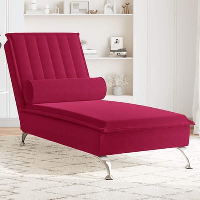 vidaXL - Massage - chaise - longue - met - bolster - fluweel - wijnrood