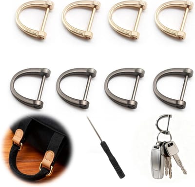 Pack van 8 Metalen D-Ringen voor Tassen, DIY Leren Accessoires in 2 Kleuren, Inclusief Schroefgereedschap voor Handwerk