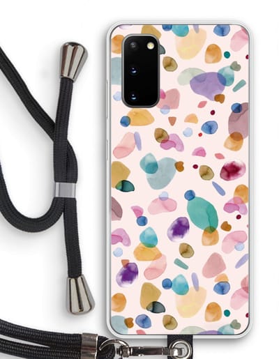 Case Company® - Hoesje met koord geschikt voor Samsung Galaxy S20 hoesje met Koord - Terrazzo Memphis - Telefoonhoesje met Zwart Koord - Bescherming aan alle Kanten en Over de Schermrand
