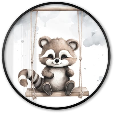 Poster in lijst Rond - Fotolijst 60x60 cm - Posters - Wasbeer - Dier - Kinderen - Ronde posterlijst zwart - Decoratie - Wanddecoratie woonkamer - Muurdecoratie slaapkamer